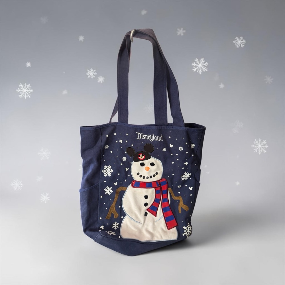 Disneyland Resort Mickey Mouse Snowman Navy Blue Canvas Tote Bag Holiday Festive